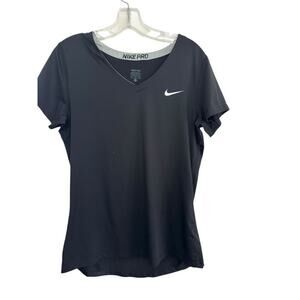 Nike pro Dri Fit Men's Black V-Neck Short Sleeve Stretch Athletic Shirt Size XL